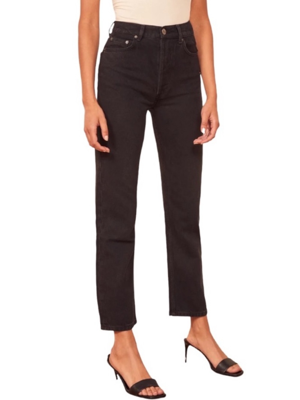 NWOT Reformation Cynthia High Rise Straight Jeans Black 27